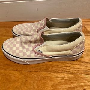 Slip on pink and white checkered vans
